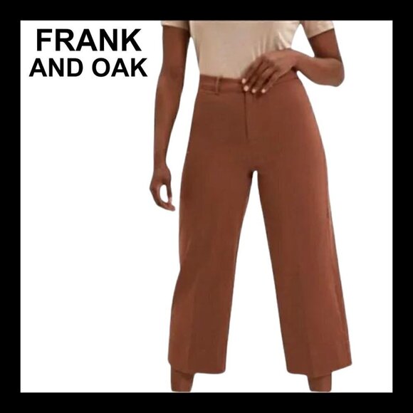 ⭐HP⭐FRANK & OAK Tan high waist wide leg crop pants - Picture 1 of 12